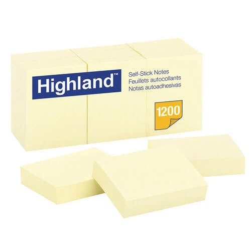 Highland Economical Self Sticking Notes 1200 Sheets 38mmx50mm Pack of 12 Yellow