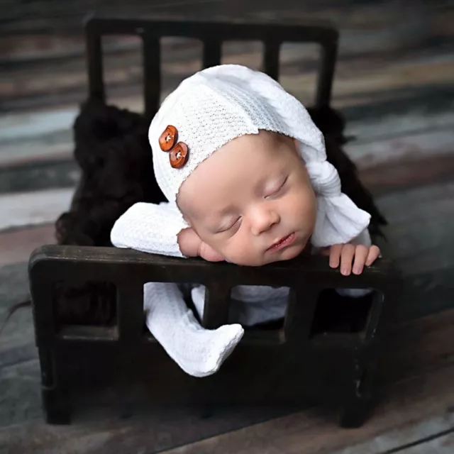 1 Set Infant Hat Wearable Non-shrink Baby Photography Jumpsuit Hat Solid Color 2
