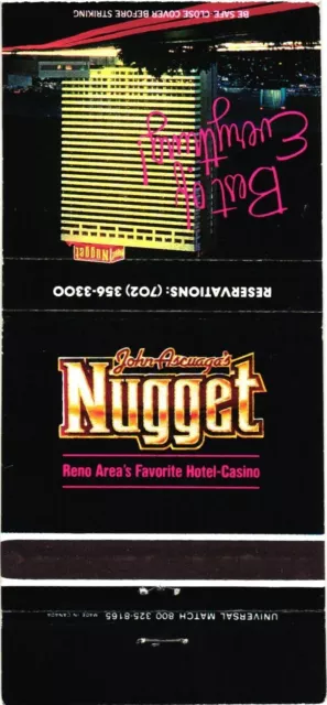 Reno, Nevada John Ascuaga's Nugget Hotel-Casino Vintage Matchbook Cover