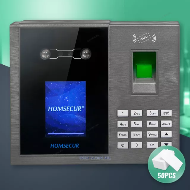 HOMSECUR Biometric Face Fingerprint Attendance Time Clock With 50 RFID Card+WiFi