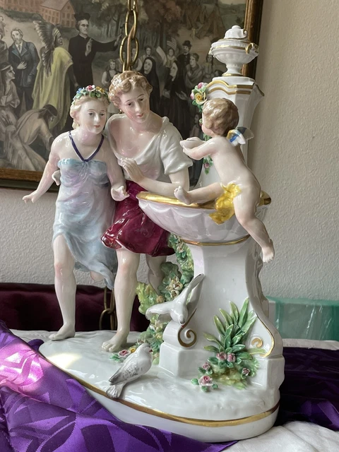 Lampe ancienne italienne Capodimonte à ange musicien - La Brocante Bucolique