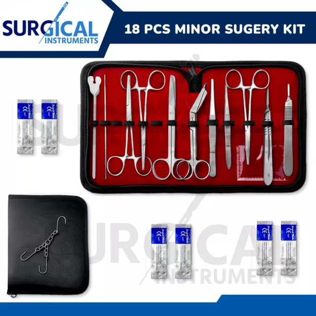 18 pcs Minor Surgery Set Surgical Instruments Kit Stainless Steel W/Carry Case