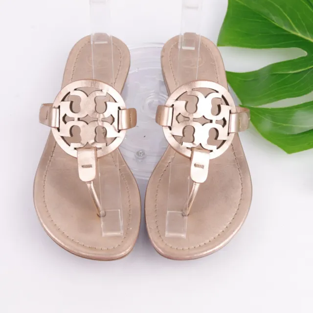 Tory Burch Womens Miller Sandal Size 6.5 Rose Gold Leather Thong Flip Flop Slide