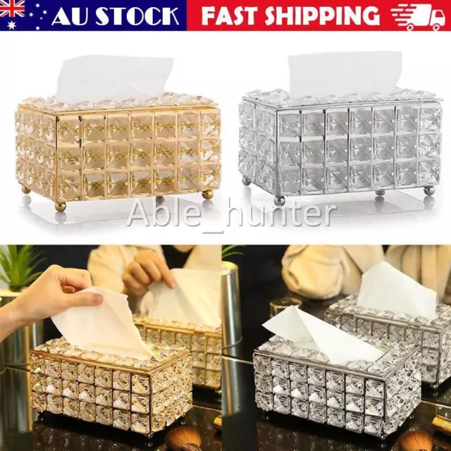 Crystal Tissue Box Cover Napkin Holder Facial Paper Dispenser Rectangular NEW