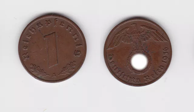 1 Pfennig Kupfer Münze 3.Reich 1936 A Jäger 363 (117714)