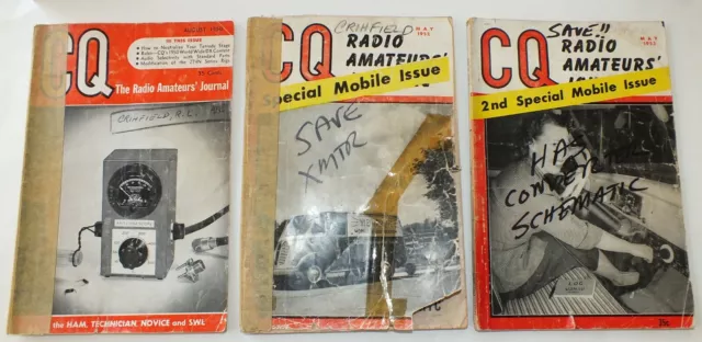 Lot of 3 - CQ The Radio Amateur's Journal Magazines 1950, 1952, 1953