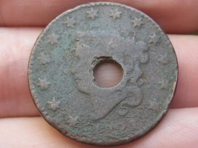 1821 Matron Head Large Cent Penny, Holed Through Center, Good Details