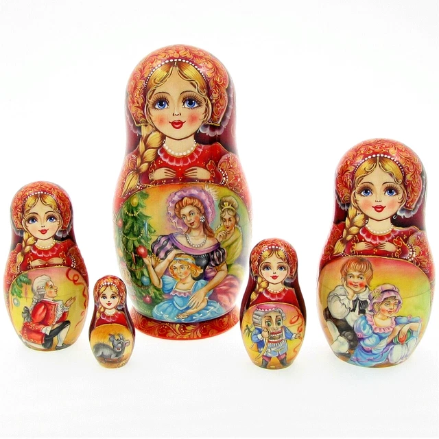 5 Poupées Russes Matriochka – H18cm – Hommage à Marc Chagall – Artisanat Russe