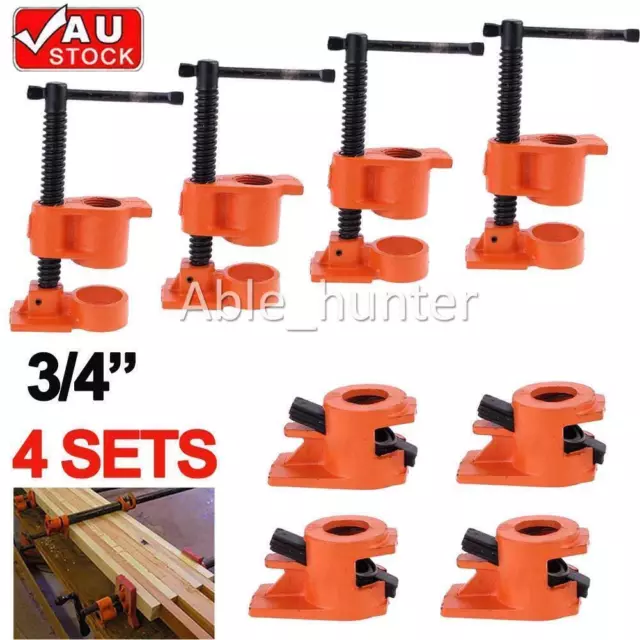 4x Heavy Duty 3/4" Gluing Pipe Clamp Vice Vise Tool Wide Surface protect Pads AU
