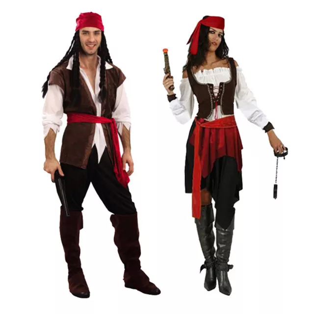 Adults Caribbean Pirate Lady Costume Womens Mens Fancy Dress Clothes Outfit Gift