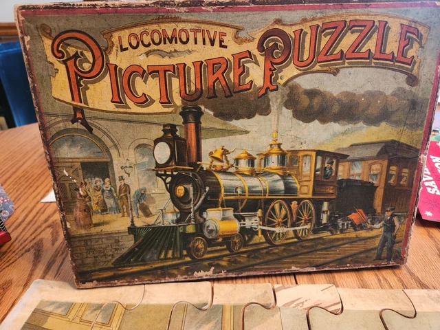 Wooden Box and puzzle with graphics of a train