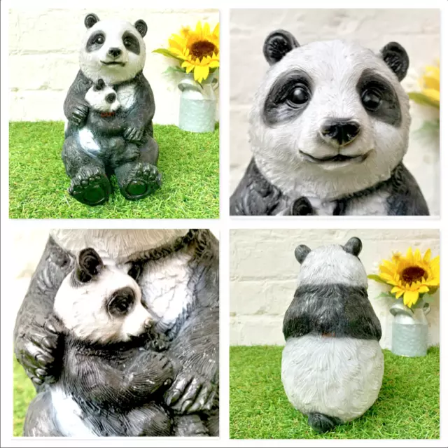 Panda Garden Ornament Animal Figurine Black & White Cute Panda Bear & Cub Gift