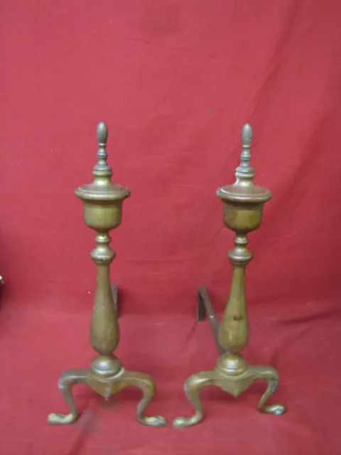 Vintage Pair of Brass Fireplace Andirons Set 20” Tall