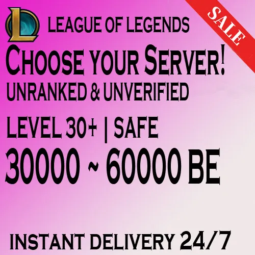 League of Legends Smurf Level 30+ Unranked Unverified Fresh Instant Delivery