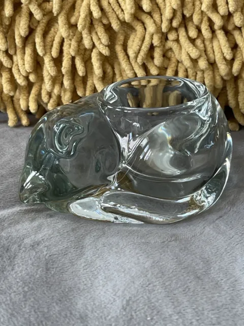 Vintage Indiana Glass Clear Sleeping Cat Votive Candle Holder