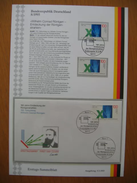 BR Deutschland Mi 1784 ETSB 8/1995 : Wilhelm Conrad Röntgen / Röntgenstrahl