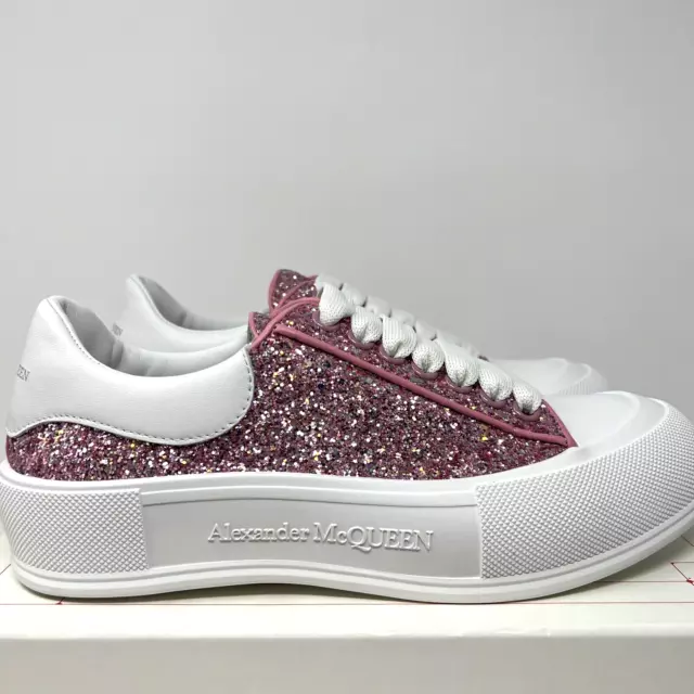 Alexander McQueen Women's Plimsol Sneakers Size 10 US/ 40 EU White Pink Glitter