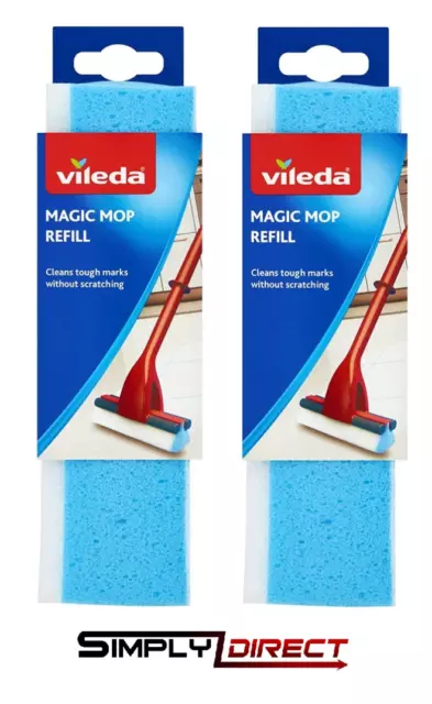 2x Vileda New Magic Mop Sponge Cleaning Refill Heads Tackles Stubborn Dirt