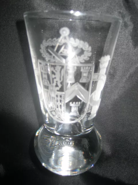 TRADITIONAL MASONIC FIRING GLASS  ENGRAVED WITH THE CoA's - GRAND LODGE OF SPAIN