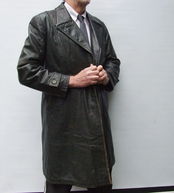 VINTAGE GERMAN SUPPLE Leather Officers Trench Coat WW2 size L / XL £75.