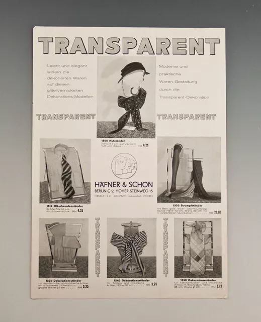 Werbeblatt SCHAUFENSTER DEKO-STÄNDER um 1930