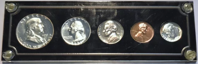 1951 Silver U.S. Mint PROOF Set Franklin Half Dollar Washington Quarter Lincoln