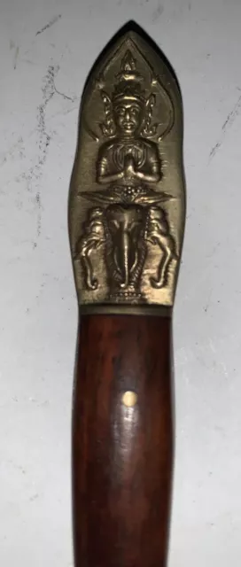 Siam Buddha Thailand Wood Handle & Brass Letter Opener 7" Vtg. Antique