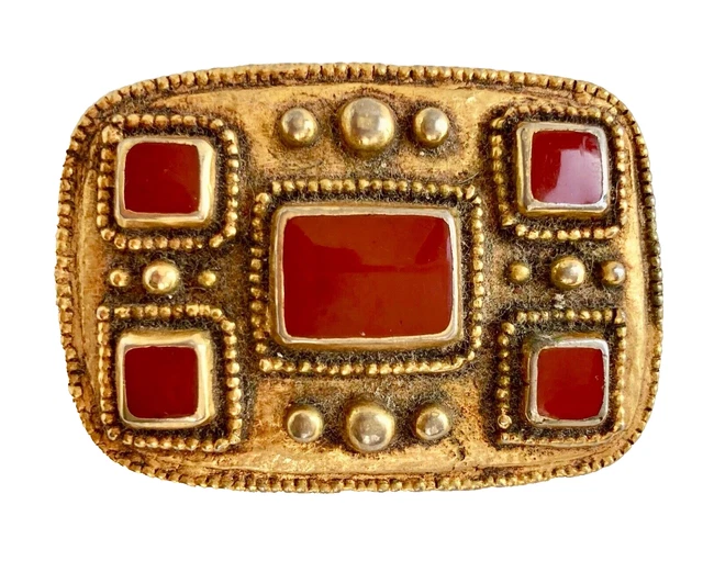 Broche Vintage Signée F. Volle Paris - Motif Corde Et Serpent En Métal Doré Et Strass - Excellent état
