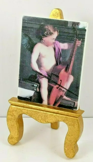 Art Maker Pucci With Violin Art Print Carrara Marble Gold Gilt Easel Italy