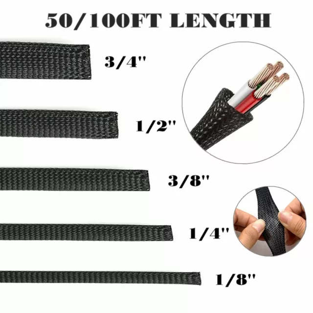 1/8" 1/4" 3/8" 1/2" 3/4" Expandable Wire Cable Sleeving Sheathing Braided Loom