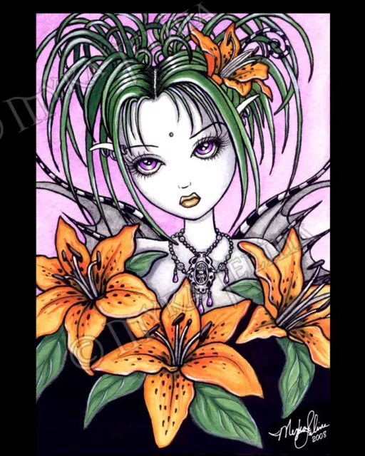 Tigerlily Flower Gothic Fairy Signed Big Eyed Art Print Myka Jelina Ayla
