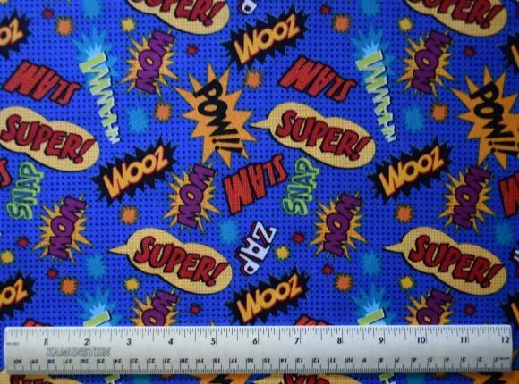 Jo Ann Fabrics Comic Book Words pow zoom zap wham By the 1/2 yard cotton fabric