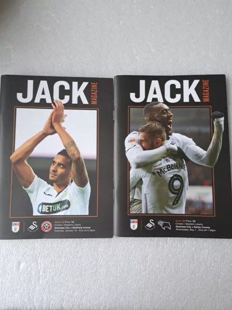 2 Swansea City Football Championship Programmes. Versus Sheffield UTD & Derby.