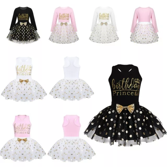 Girls Birthday Dress Kids Party Outfit Princess Polka Dots Tutu Bubble Skirt Set