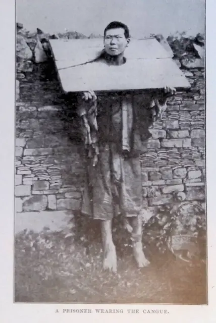 Prisoner Wearing Cangue Wooden Collar China Original 1901 Photo Print 10x7"