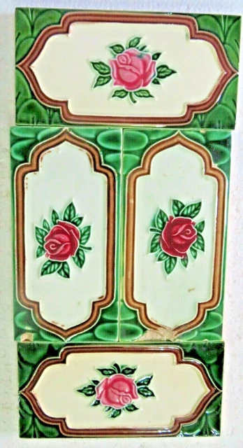 Antique Glazed porcelain Majolica 4 tile 3"x 6" Art & craft Border frame display