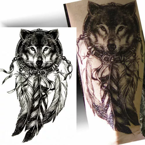 ►TATOUAGE TEMPORAIRE CAPTEUR DE RÊVE LOUP (Tattoo éphémère / provisoire )◄