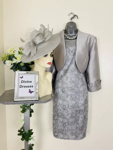 Zeila Size 14 Silver Grey Shift Style Dress Jacket & Hatinator Mother of Bride