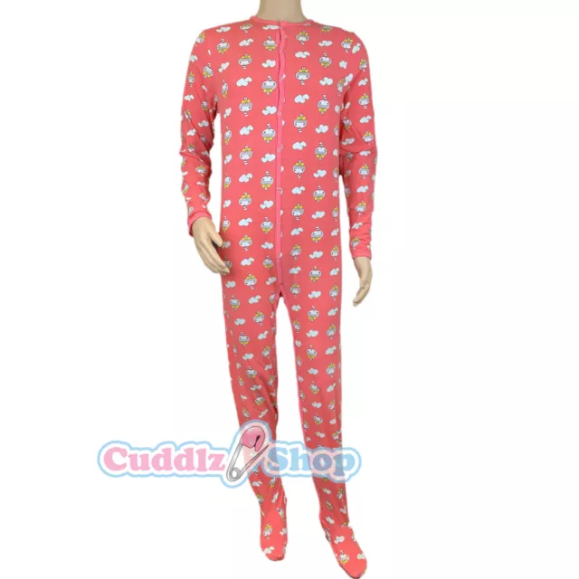 Cuddlz Cute Pink Girls Patterned Stretch Footed Adult Sleepsuit Pyjamas Ladies