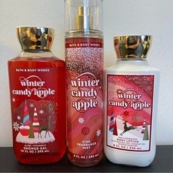 Bath & Body Works Winter Candy Apple Set Body Wash, Lotion & Body Mist New