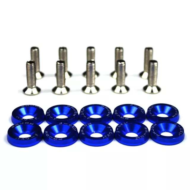 Blue 10pcs M6 Car Engine Bumper Fender Washer License Plate Bolt Screws Kit