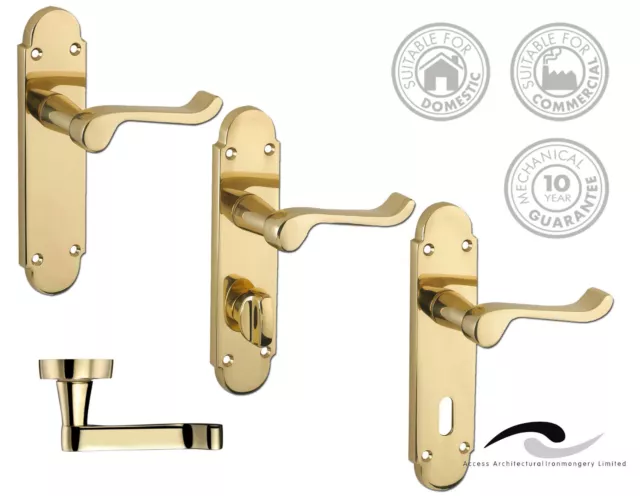 Brass Door Handles Oxford Scroll Lever Latch Bathroom WC Lock Brass Plated