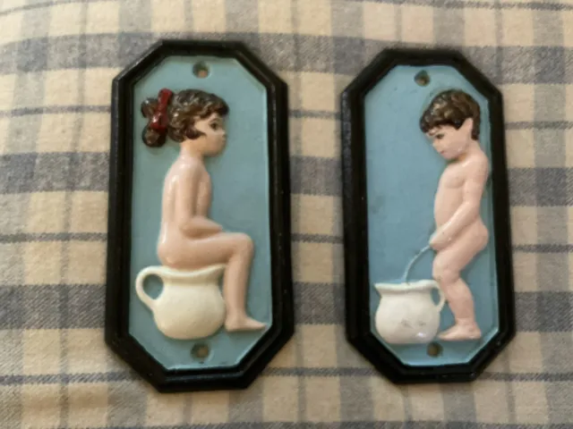 Cast Iron Pair Toilet Girl And Boy wall hangers