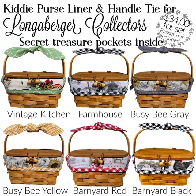 KIDDIE PURSE LINER & HANDLE TIE for your Longaberger Basket, w/Treasure Pocket
