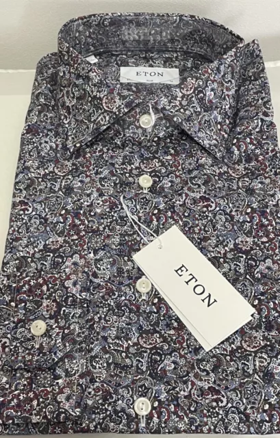Eton Mens Size 17 - Contemporary Fit- Signature Twill Cotton Shirt - Patterned