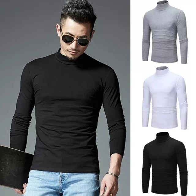 Pull à manches longues pour hommes coupe mince col roulé hauts tee-shirt coule