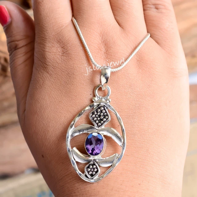 Amethyst Faceted Oval Gemstone Tortoise Jewelry 925 Sterling Silver Pendant/p750