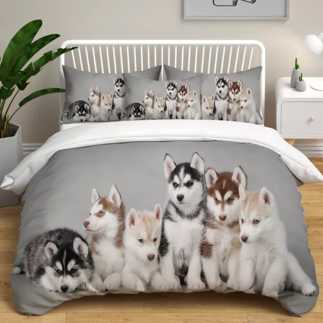 Siberian Husky Baby Dog Duvet Quilt Cover Single Double Bedding Set Pillowcase