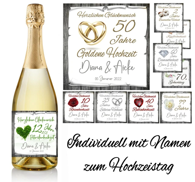10 Flaschenetiketten Hochzeit – Selbstklebend, 90x120 Mm, Vintage Brautpaar Design