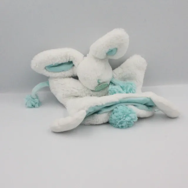 Doudou et Compagnie plat marionnette lapin blanc bleu vert Pompon - 23865